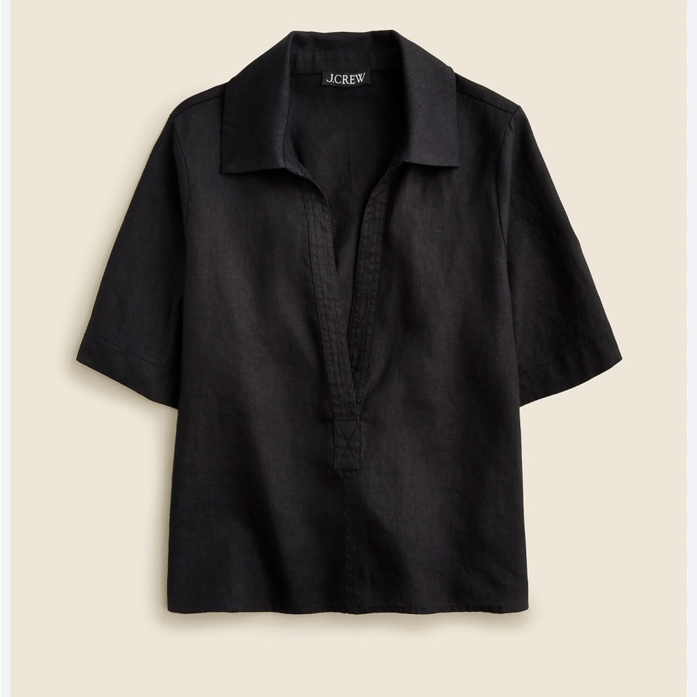 J Crew Black Linen Bungalow Popover Top